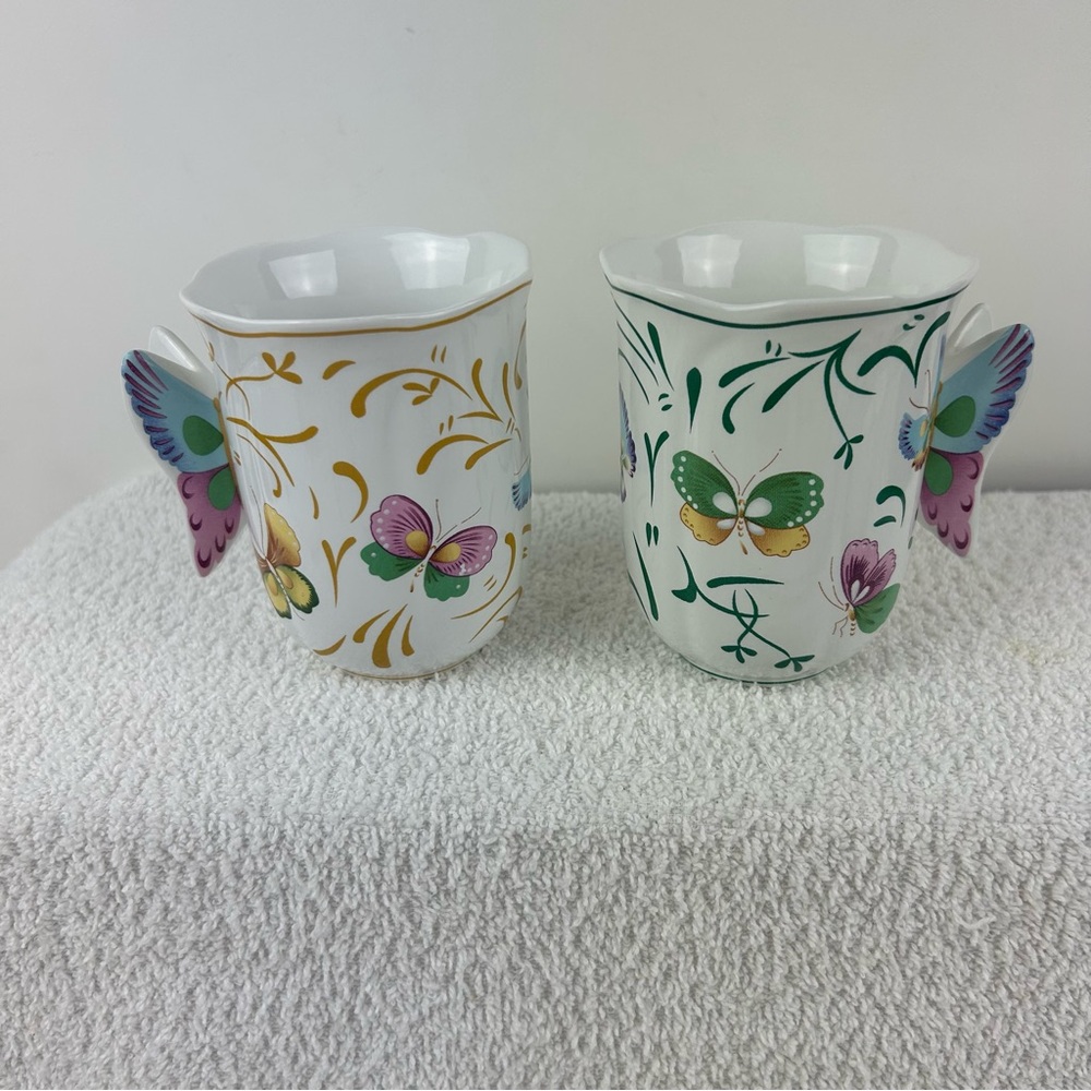 White Butterfly Accent Porcelain Mugs - Set of 2